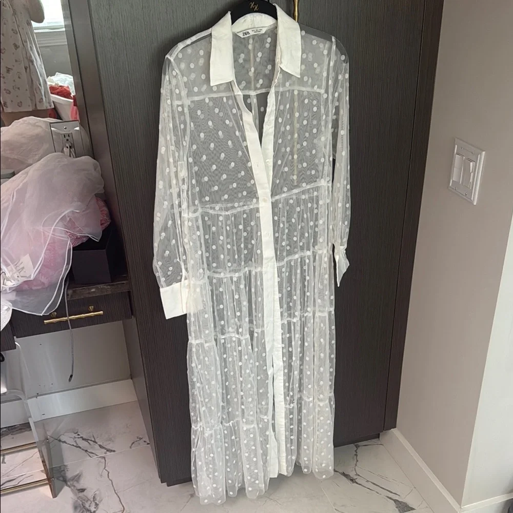 Zara Divine Ecru Polka Dot Tulle Maxi Dress. Like NEW Medium - Picture 14 of 17